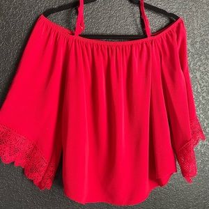 Solid color off the shoulder blouse w lace cuff